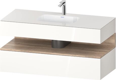 Built-in basin with console vanity unit, QA4787055220000 Front: Marbled Oak Matt, Decor, Corpus: White High Gloss, Decor, Console: White High Gloss, Lacquer