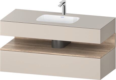 Built-in basin with console vanity unit, QA4787055910000 Front: Marbled Oak Matt, Decor, Corpus: taupe Matt, Decor, Console: taupe Matt, Lacquer