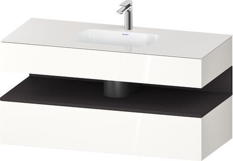 Built-in basin with console vanity unit, QA4787080220000 Front: Graphite Super Matt, Decor, Corpus: White High Gloss, Decor, Console: White High Gloss, Lacquer