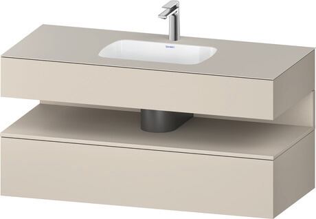 Built-in basin with console vanity unit, QA4787083836010 Front: taupe Super Matt, Decor, Corpus: taupe Super Matt, Decor, Console: taupe Super Matt, Lacquer, Niche lighting Integrated