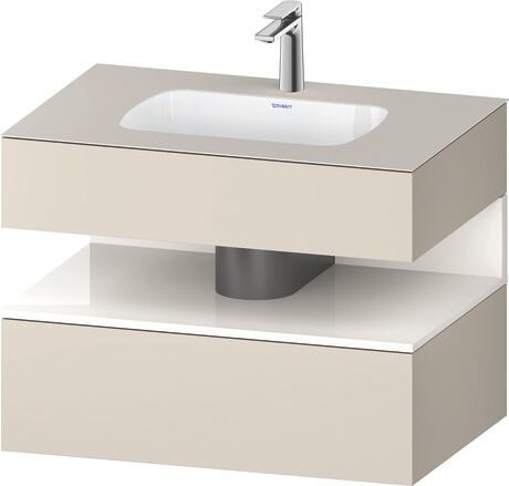 Built-in basin with console vanity unit, QA4785022830000 Front: White High Gloss, Decor, Corpus: taupe Super Matt, Decor, Console: taupe Super Matt, Lacquer