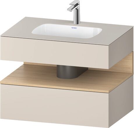 Built-in basin with console vanity unit, QA4785030910000 Front: Natural oak Matt, Decor, Corpus: taupe Matt, Decor, Console: taupe Matt, Lacquer
