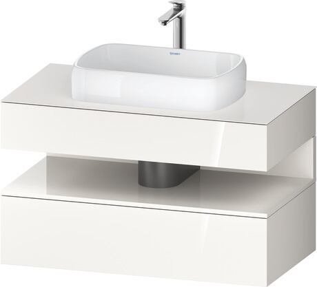 Mueble bajo lavabo para encimera, QA4731022220000 Frente: Blanco Brillante, Decoración, Cuerpo: Blanco Brillante, Decoración, Encimera: Blanco Brillante, Lacado