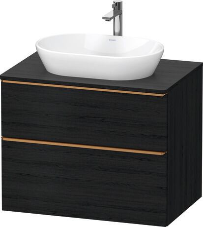 Meuble sous lavabo suspendu pour plan de toilette, DE4967004160000 Chêne noir mat, Décor, Poignée Bronze