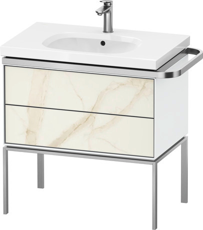 Vanity unit floorstanding, AU4573066850000 Front: Marbel structure Matt, Marbel Structure, Corpus: White High Gloss, Lacquer