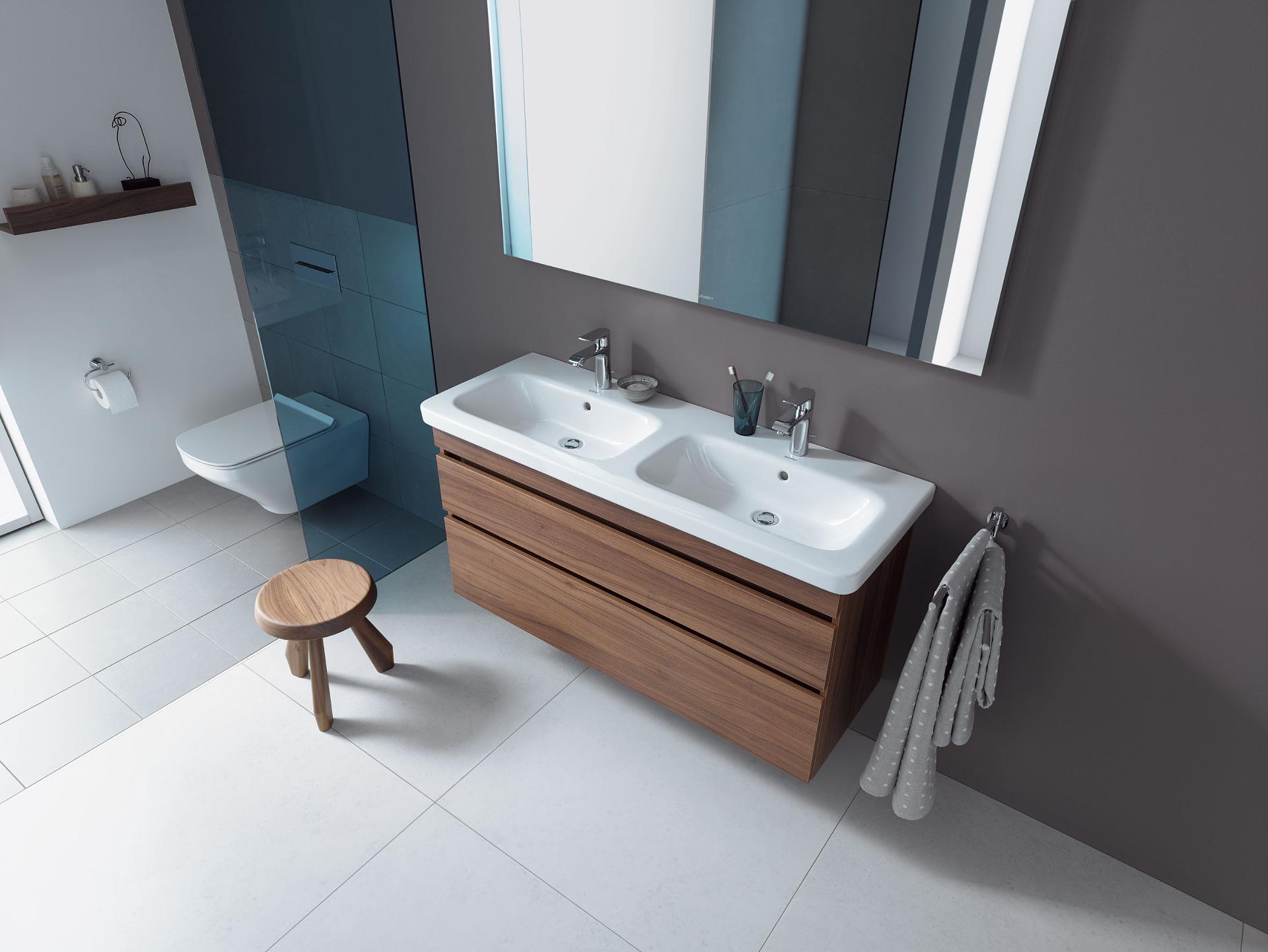 Bathroom with Durastyle vanity cabinet walnut
