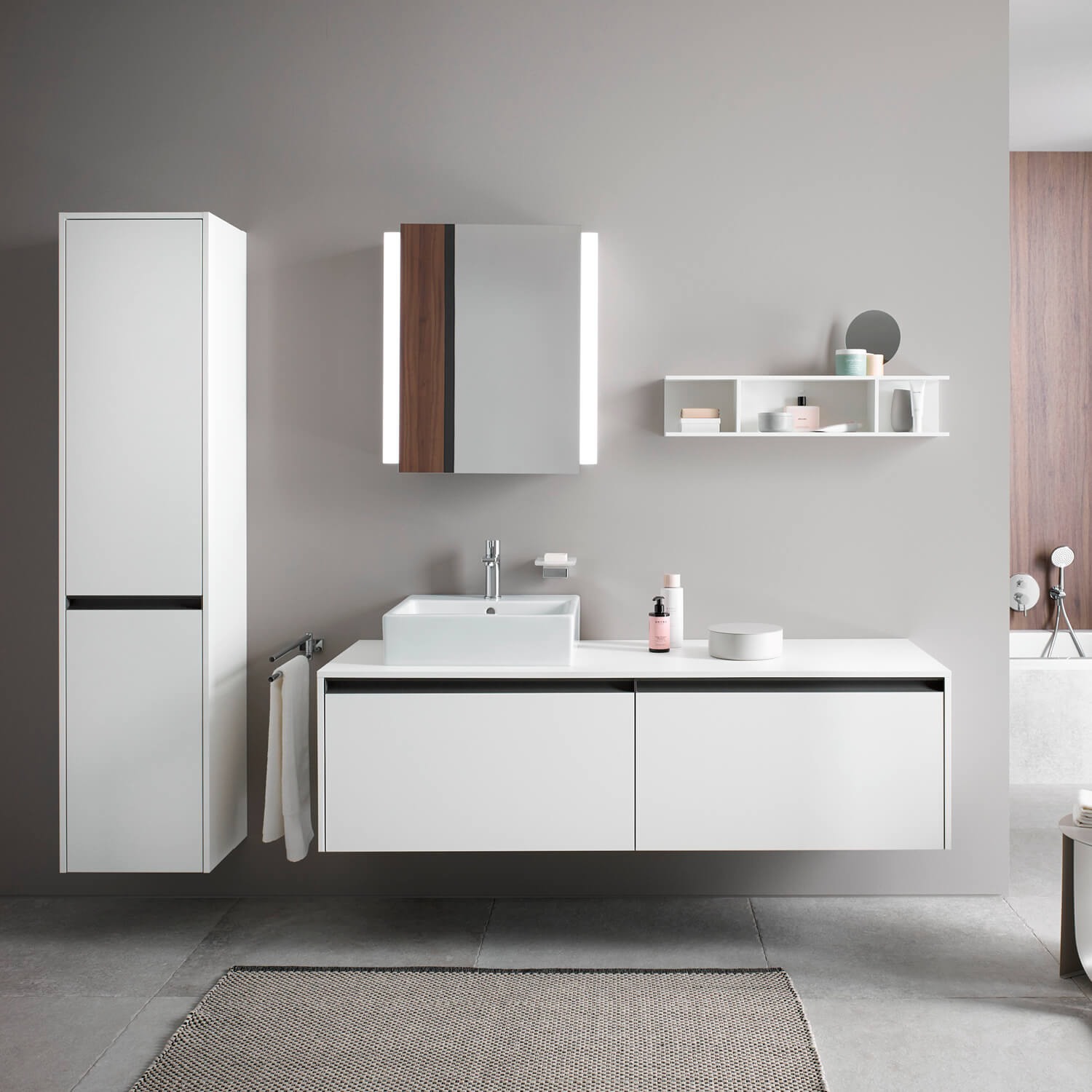 
Modern bathroom with white Ketho.2 wooden furniture
