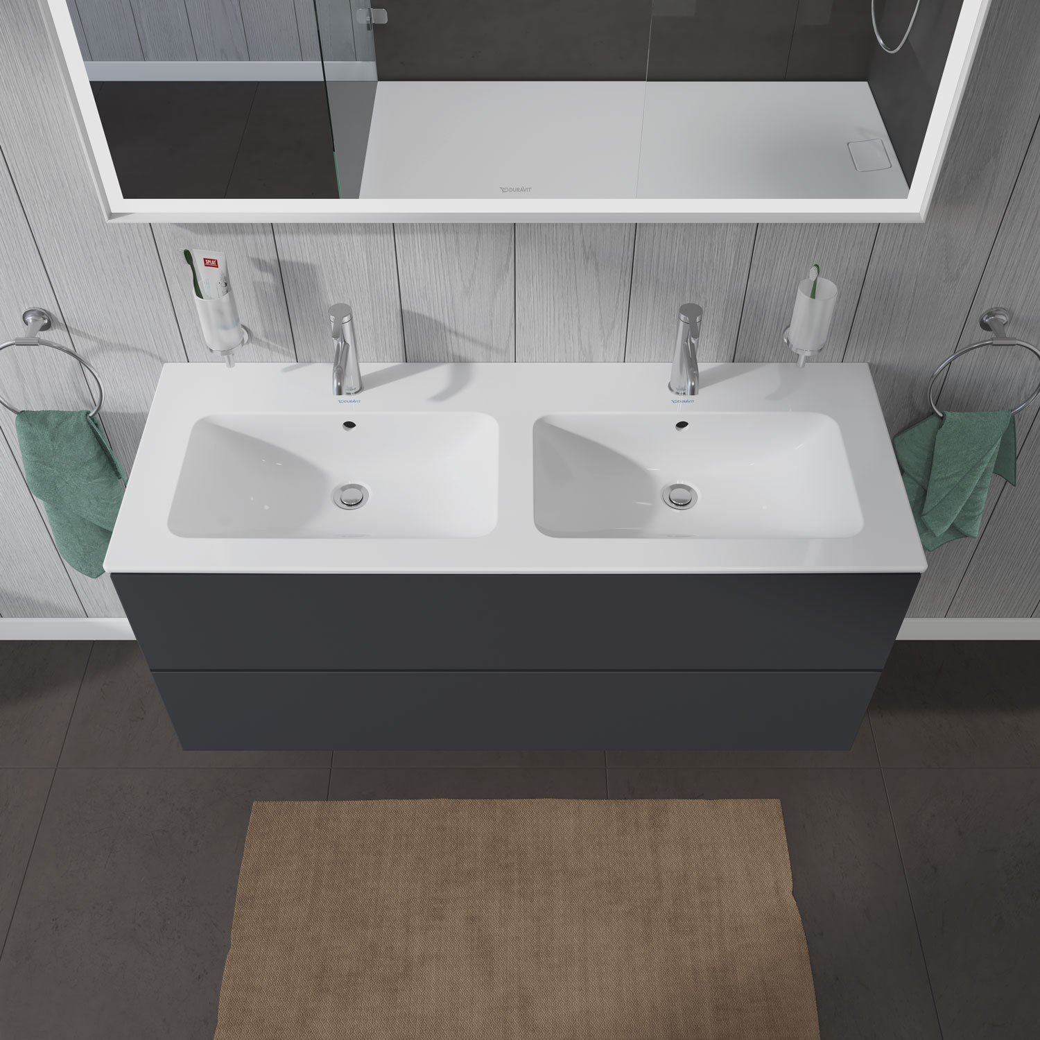 L-Cube double washbasin with mirror
