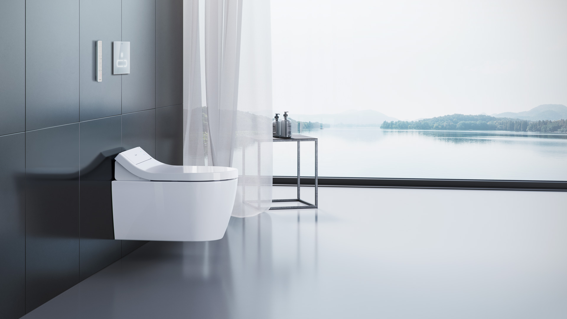 SensoWash® Classic Dusch-WC mit Landschaft im Hintergrund