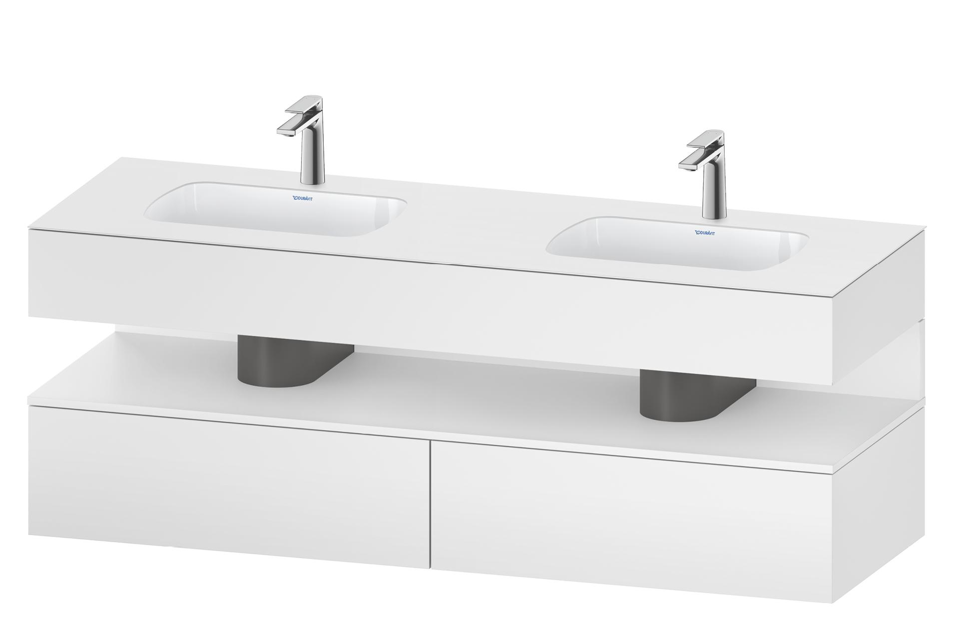 Console vanity unit with drawer that blends smoothly with built-in washbasin
