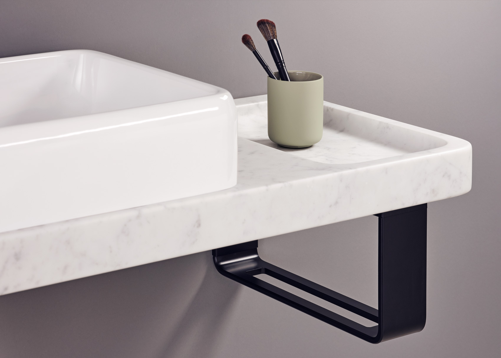 Stone console with integrated compartments
