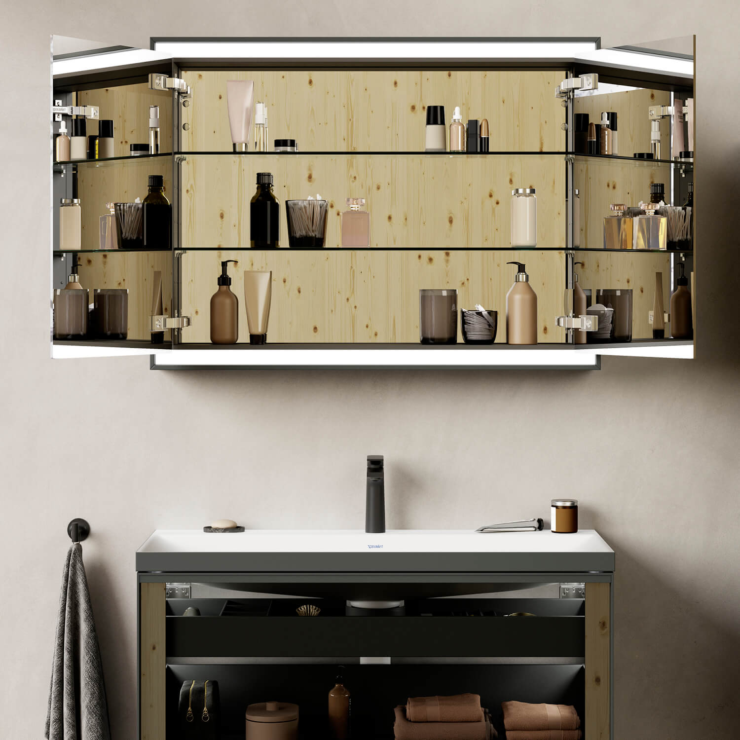 Vitrium mirror cabinet with LED lighting and sensor switch
