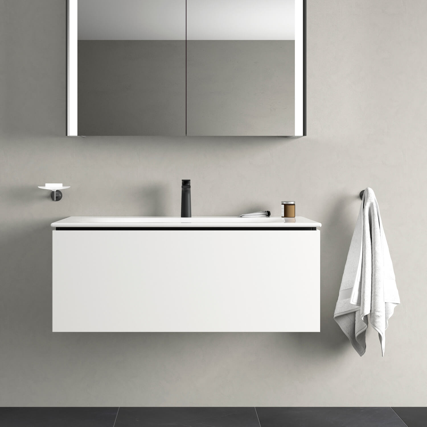 L-Cube washbasin with mirror cabinet
