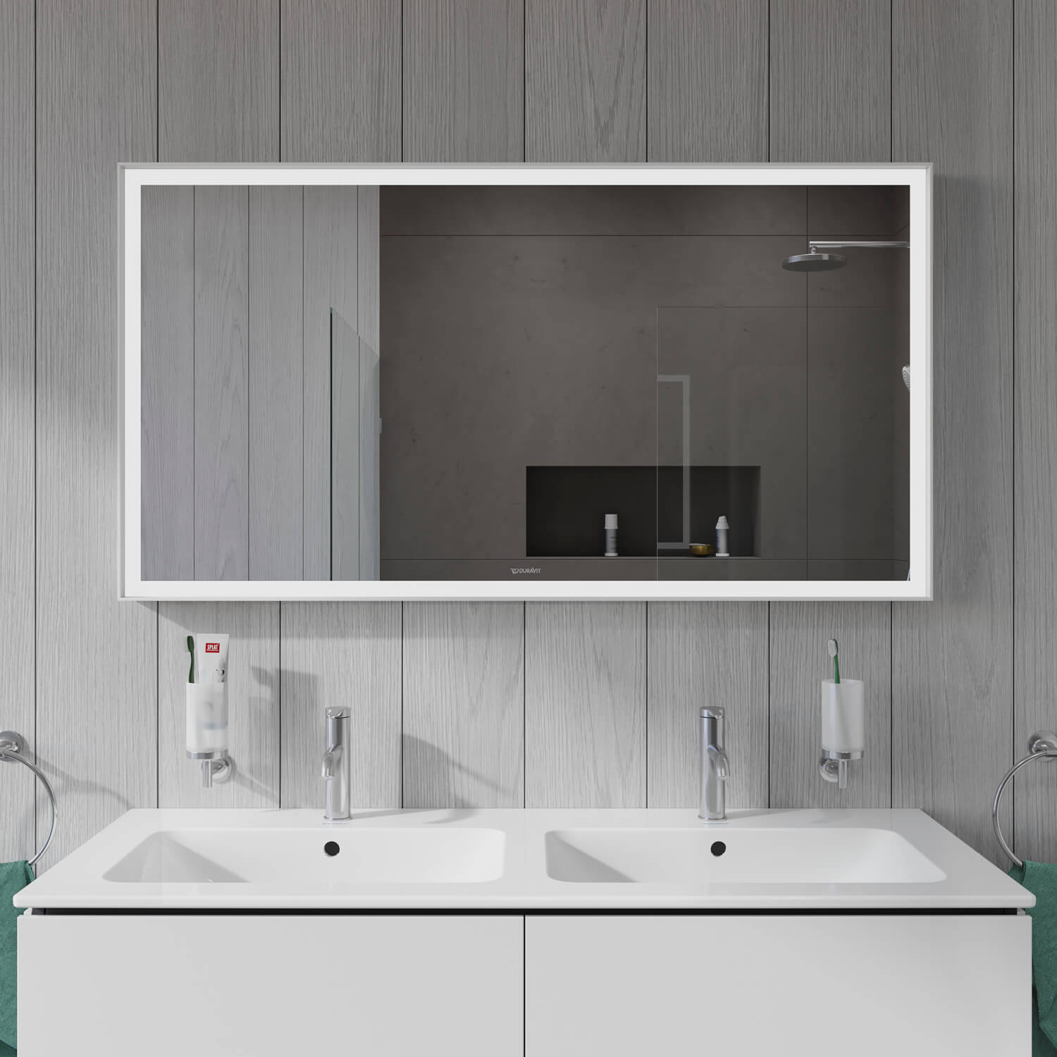 L-Cube mirror ideal for large family bathroom
