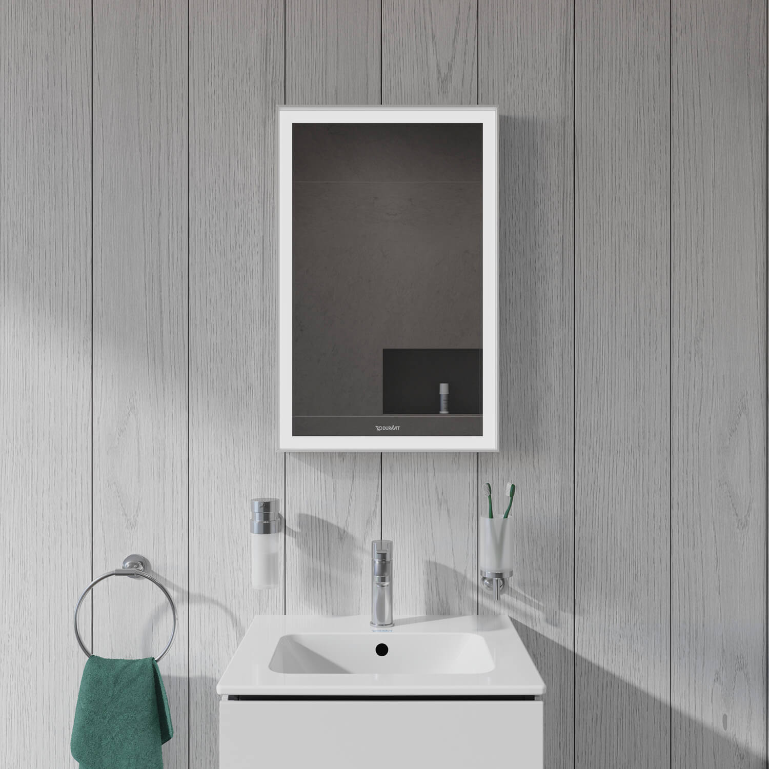 Semplice specchio L-Cube adatto per i bagni degli ospiti