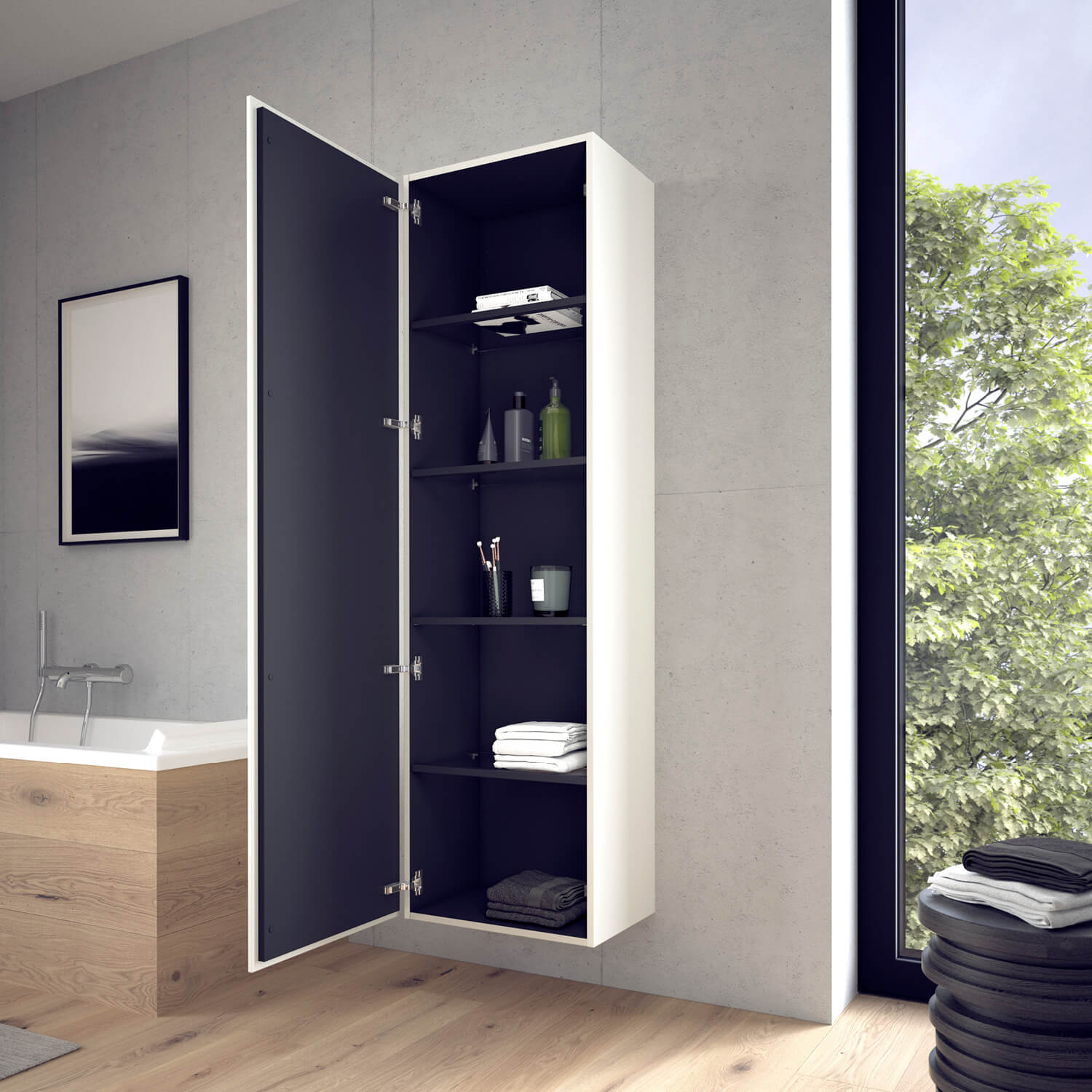 L-Cube tall cabinet with tidy design from the inside
