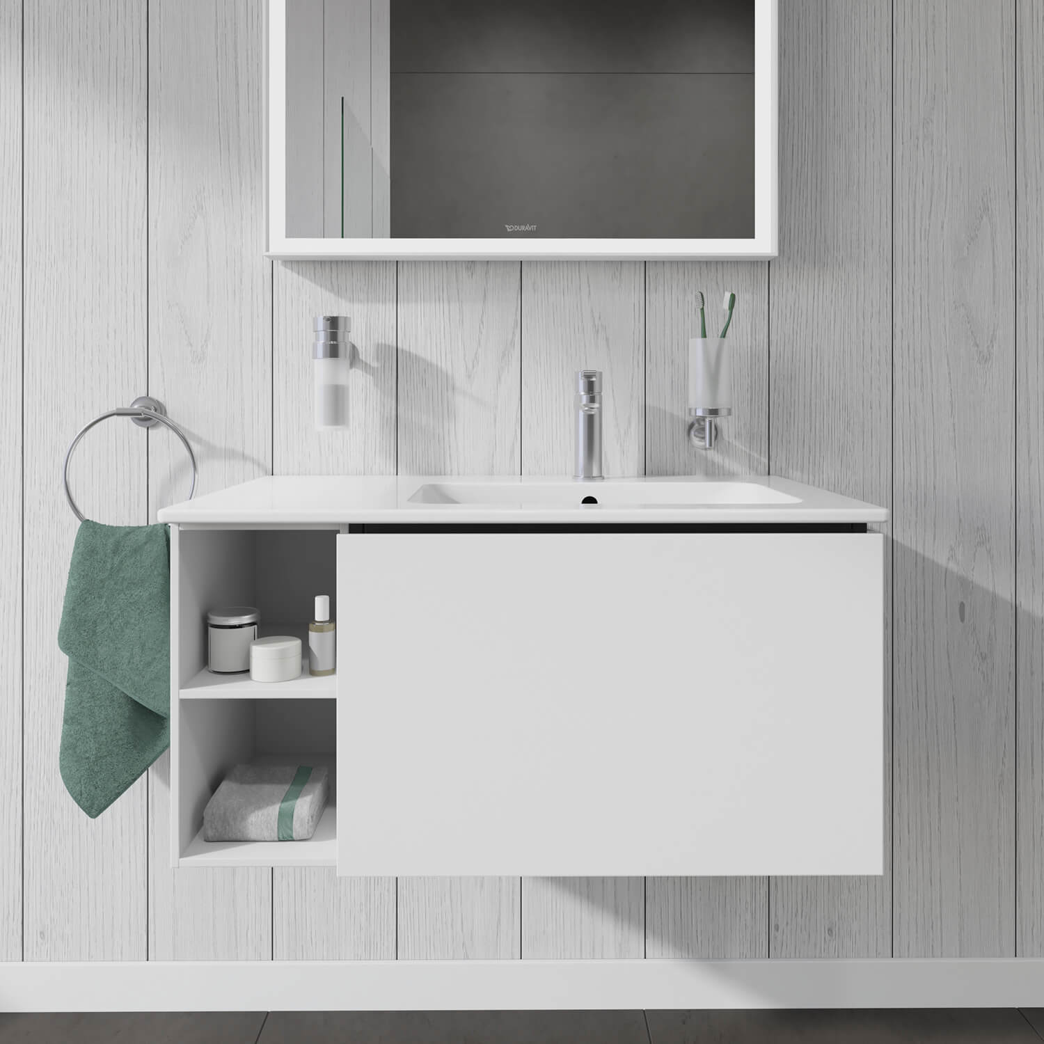 L-Cube vanity unit with shelf element on the side
