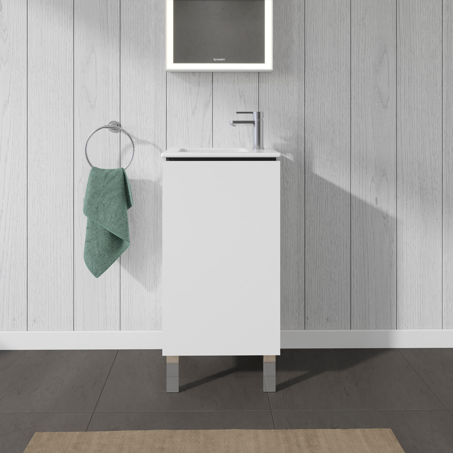 Small L-Cube vanity unit ideal for guest toilet
