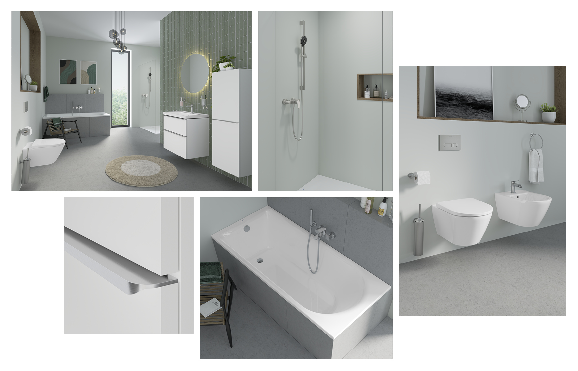 Duravit bathroom furniture with faucet and accessories in brushed stainless steel
