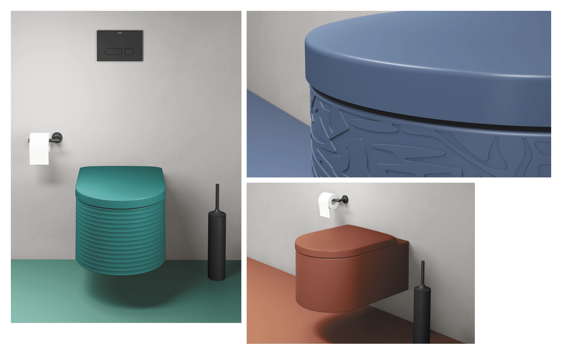 Millio WCs in unterschiedlichen Farben und Oberflächenstrukturen 