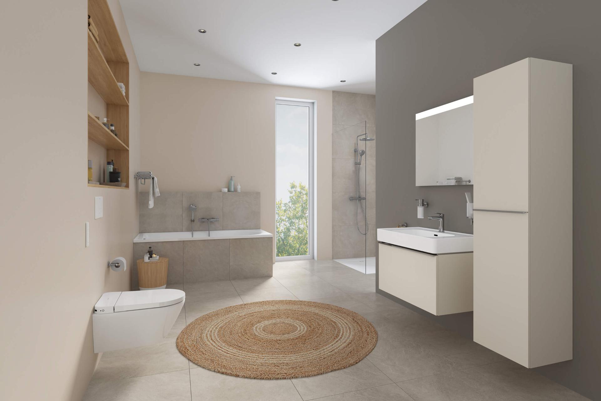 Bright complete bathroom with SensoWash® D-Neo shower toilet
